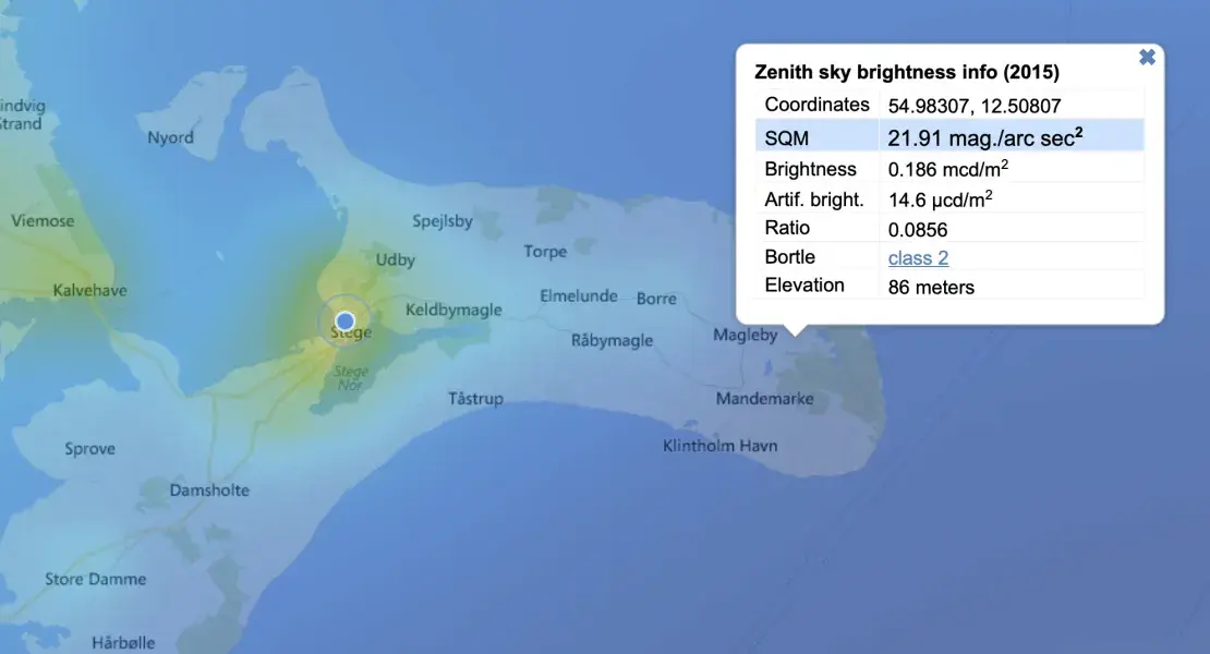 Bortle scale map Møn